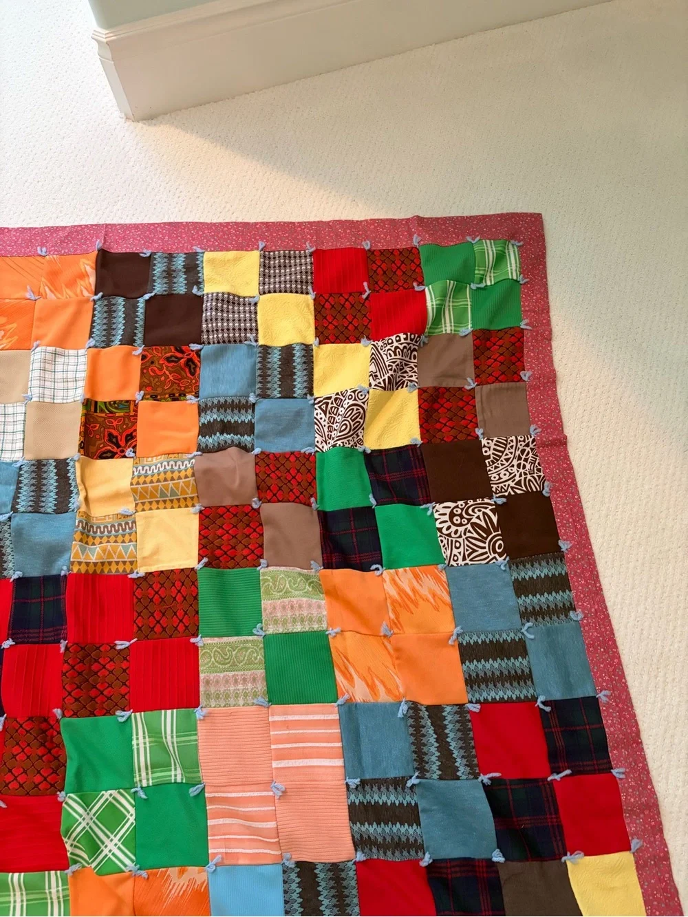 Handmade Patchwork Quilt - Multi Color Cozy Bedspread VINTAGE ANTIQUE